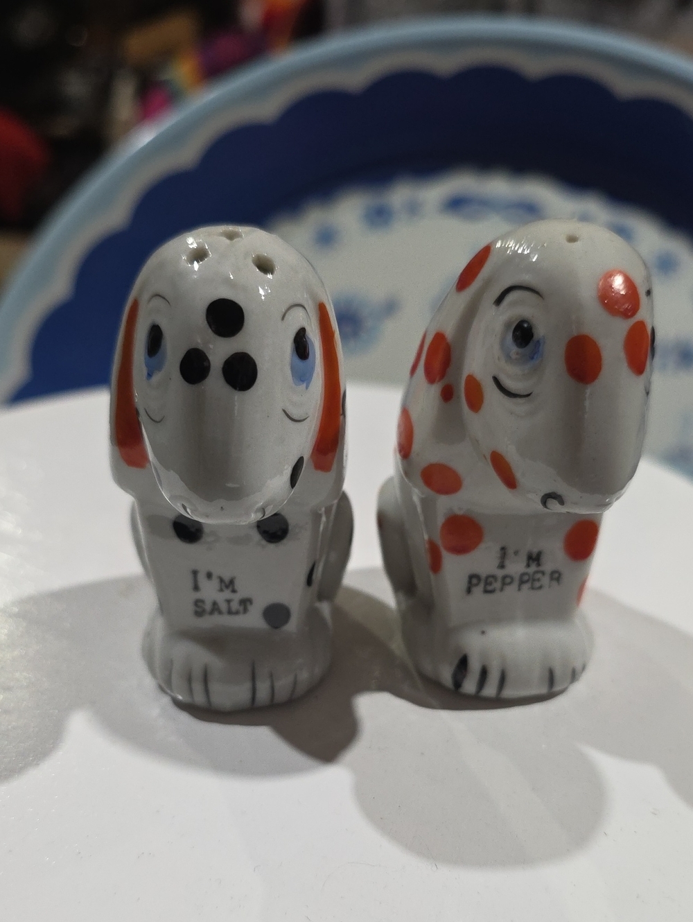 Vintage Anthropomorphic Ceramic Dog Salt & Pepper Shakers - Polka Dot  Japan